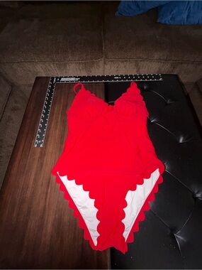 Red Scalloped One-Piece Swimsuit